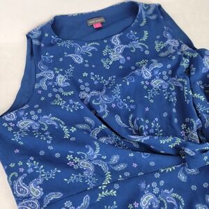 Vince Camuto L Womens Blouse Blue Paisley Floral Asymmetrical Light Flowy